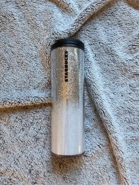 Starbucks Silver and White Glitter Ombre Tumbler with Black Lid